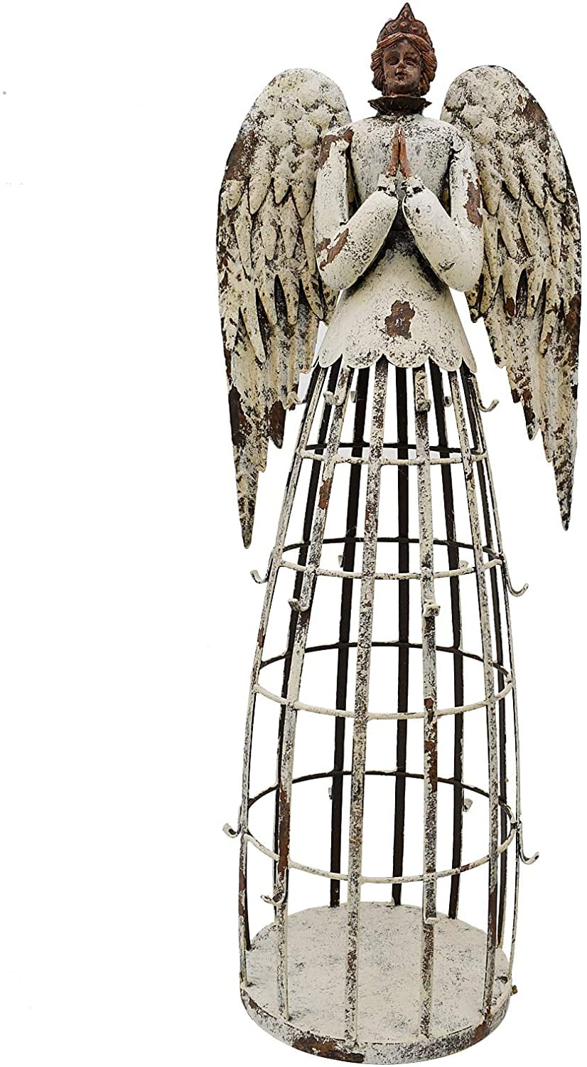 Attraction Design Antiqued Praying Metal Garden Angel Statue with Hooks