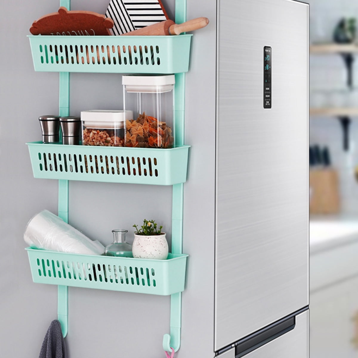 Miltifunctional 3Layer Kitchen Rack Refrigerator Side Shelf Spice Storage Hang Holder Organizer