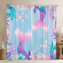 Manfei Kids Children Kawaii Mermaid Black Out Curtains,Cartoon Marine Animal Curtains Pack of 2 (42x63 Each),Cute Sea Wildlife Bedroom Curtains,Super Cozy Room Decor