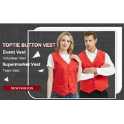 Toptie Waiter Uniform Unisex Button Vest For Supermarket Clerk & Volunteer-Green-US Size XL