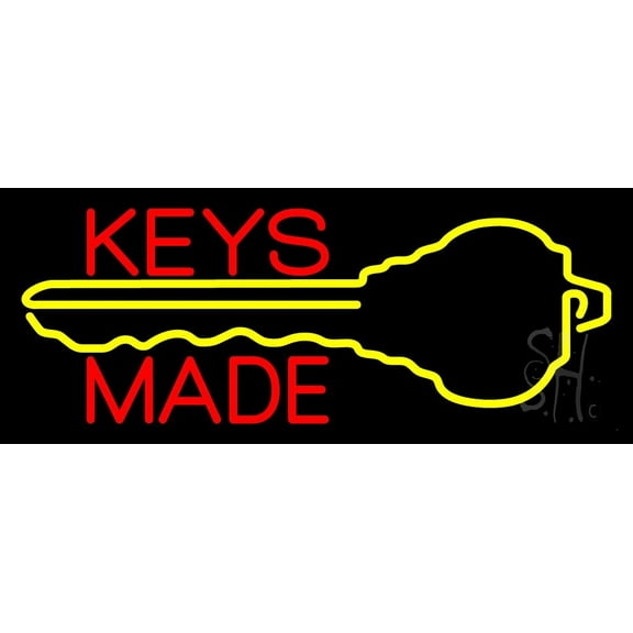 Keys Made With Key Logo 1 LED Neon Sign 13" Tall x 32" Wide - inches Black Square Cut Acrylic Backing, with Dimmer - Premium built indoor Sign for Storefront, Store interior, Exhibition, Decor.