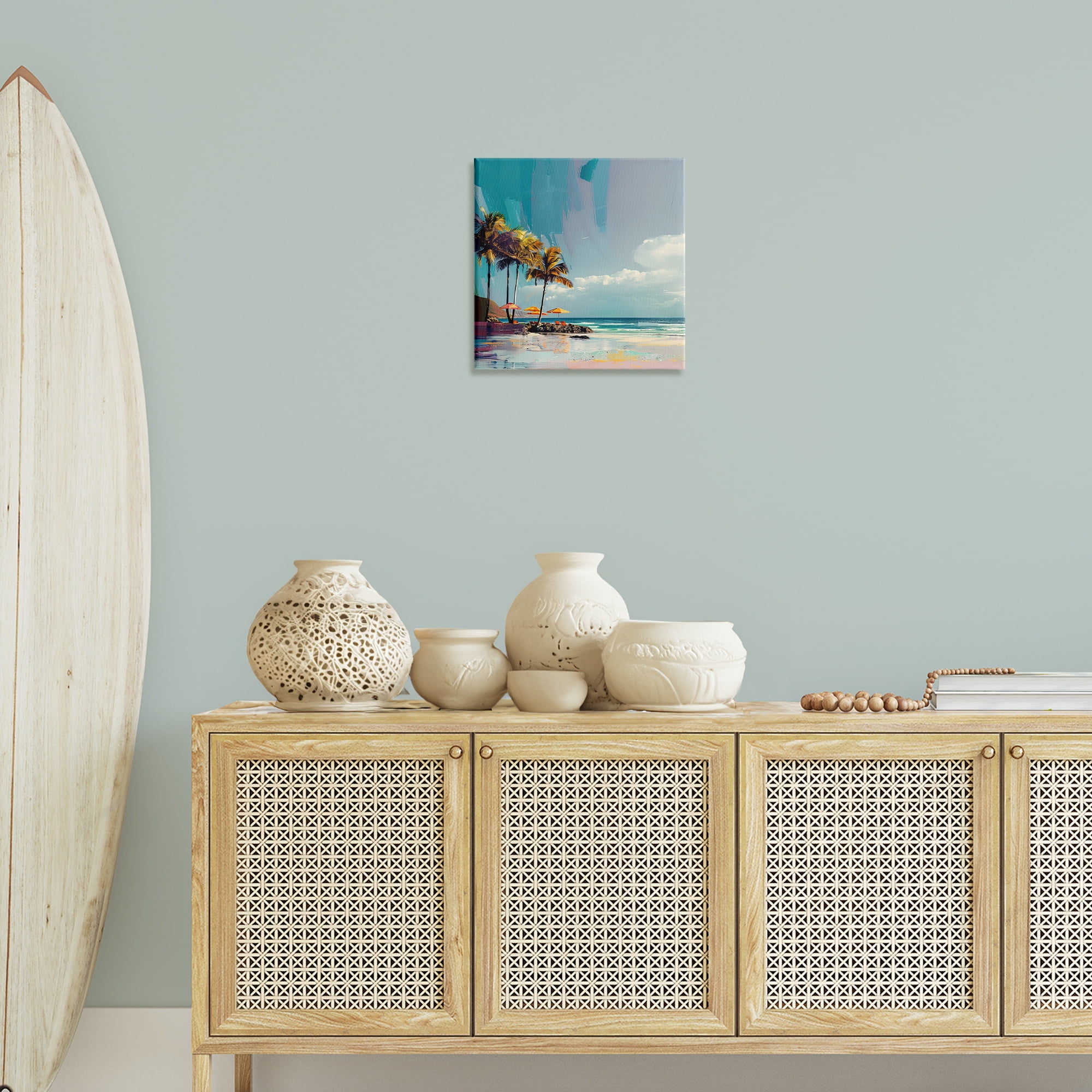 Stupell Industries Contemporary Shoreline in Summer Nautical & Beach Painting Wrapped Canvas Art Print Wall Art, 17 x 17