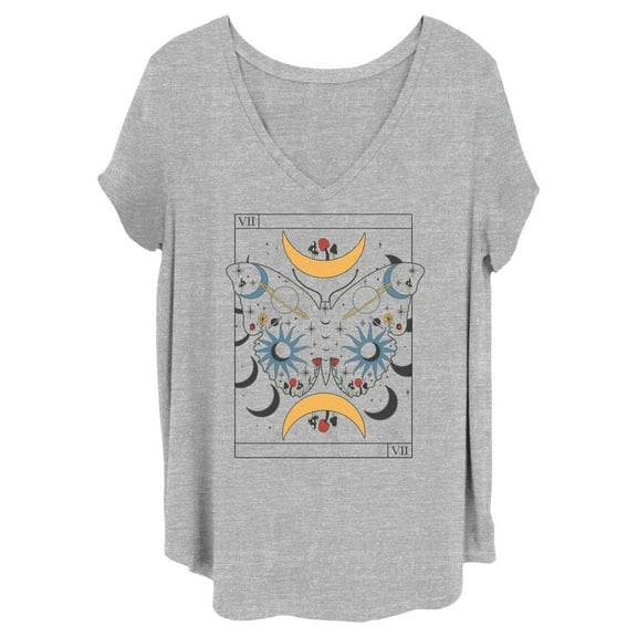 Junior's Lost Gods Celestial Butterfly Tarot  Graphic Tee Heather Gray 4X