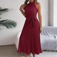 thumbnail image 5 of Antinious Women Elegant Round Neck Sleeveless Elastic Waist Pleated Soft Comfortable Dress, 5 of 5