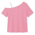 thumbnail image 3 of Blusas para Niñas sin Hombros, Camiseta de Manga Corta para Niñas Casual Corte Holgado de Color Sólido de un Hombro Camisetas de Verano Rosas 11 Años, 3 of 9
