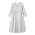 thumbnail image 6 of Ohufall Women Dresses Cotton Linen Button Crew Neck Long Sleeve Dress Pleated Loose Comfort Casual Maxi Dress, 6 of 6