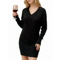 thumbnail image 2 of Womens V Neck Mini Sweater Dress Cable Knit Long Sleeve Casual Loose Fall Tunic Pullover Sweaters Black L, 2 of 8