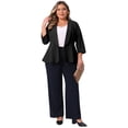 thumbnail image 3 of DARING DIVA Women's Plus Blazer Sleeve Open Front Peplum Work Suit Jacket 1X Black, 3 of 6