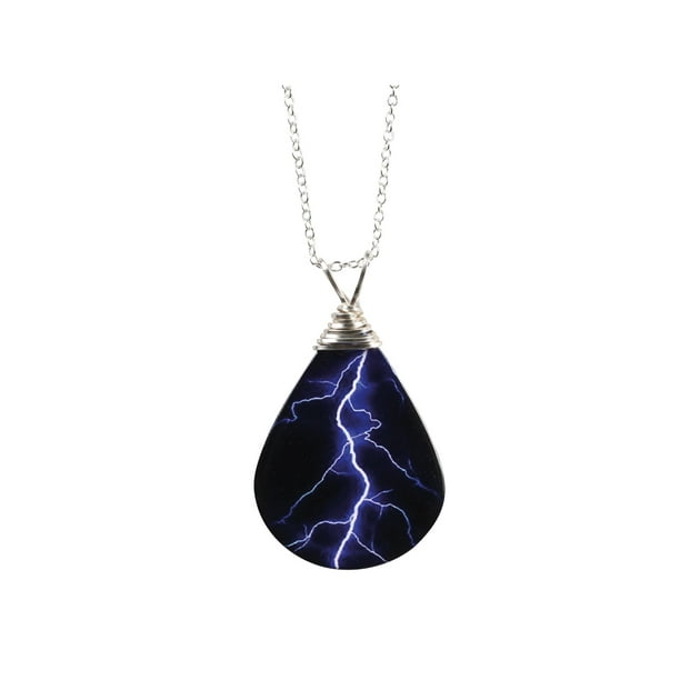 d'ears Women's Blue Lightning Bolt Necklace Teardrop Shaped Black