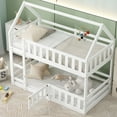 thumbnail image 2 of [Luckynote]Twin over Twin House Bunk Bed with Fence and Door, White, 2 of 10