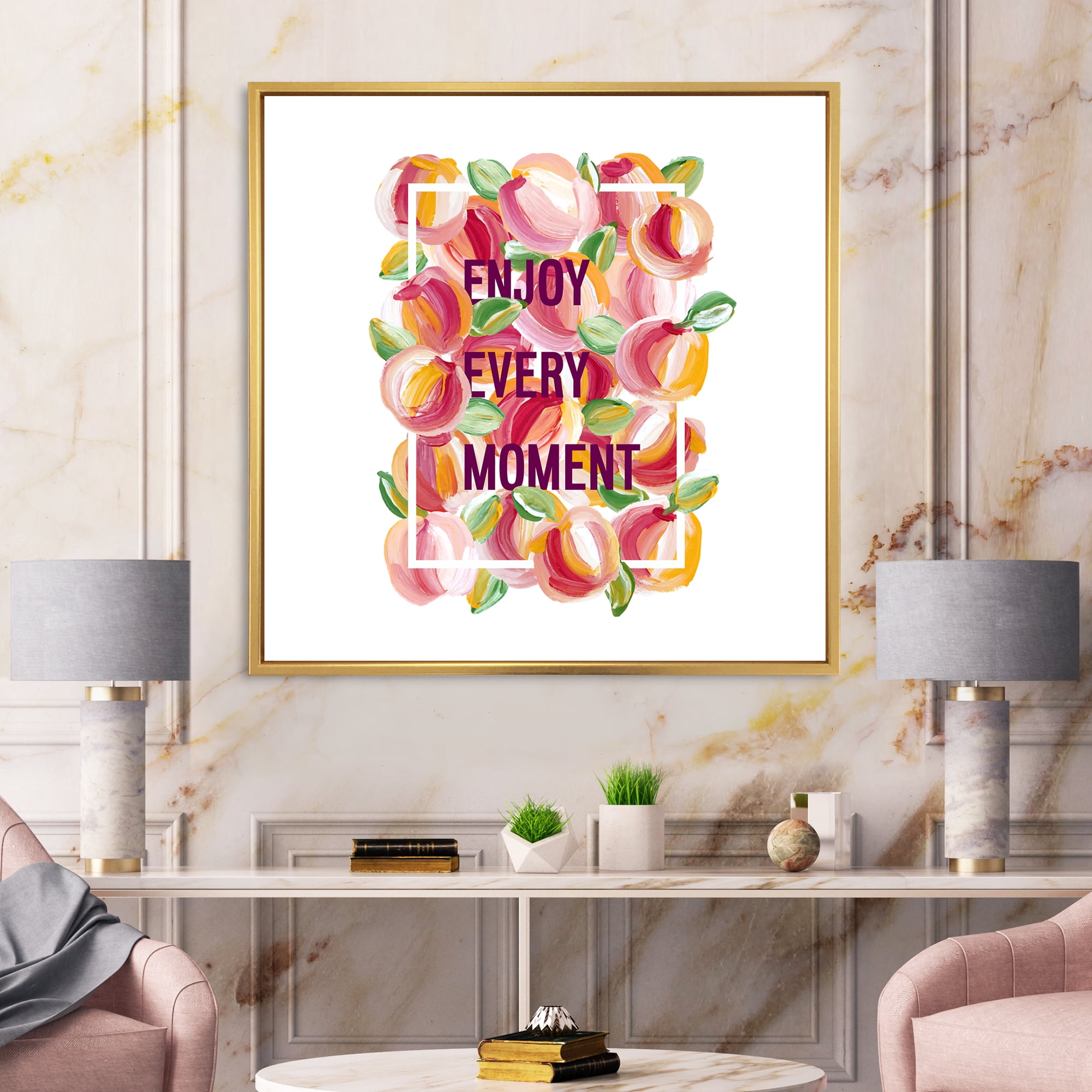 Designart 'Enjoy Every Moment Over Colorful Flowers' Traditional Framed Canvas Wall Art Print