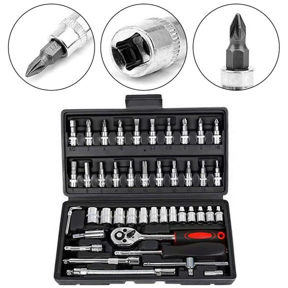 46 Piece Socket Wrench Set Car Repair Tool Socket Car Parts Toolbox Set Black Fangkenuo