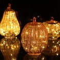 thumbnail image 5 of Sulaicai Glass Pumpkin with Lights, Lighted up Glass Pumpkins for Fall Halloween Thanksgiving Decorations Battery Operated, Gold, 5.5x7.6 inch, 5 of 7