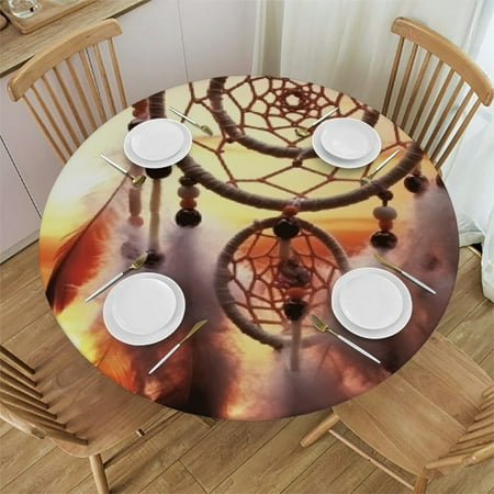 

Autua Dream Catcher Feathers Sunset Round Table Cover Stain Resistant Washable Indoor Outdoor Tablecloth Kitchen Dining Wedding Parties Polyester Fabric 46 -50