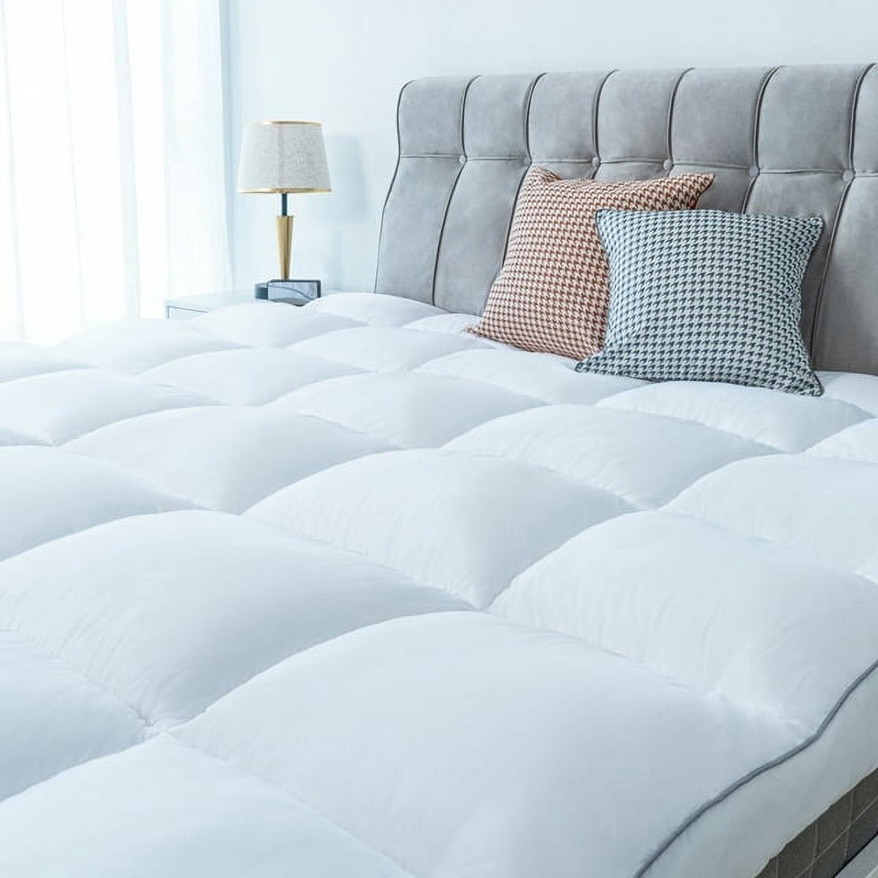 Queen Size Mattress Topper White Luxury Down Alternative Fiber, Pamyo Mattress Topper with Elastic band