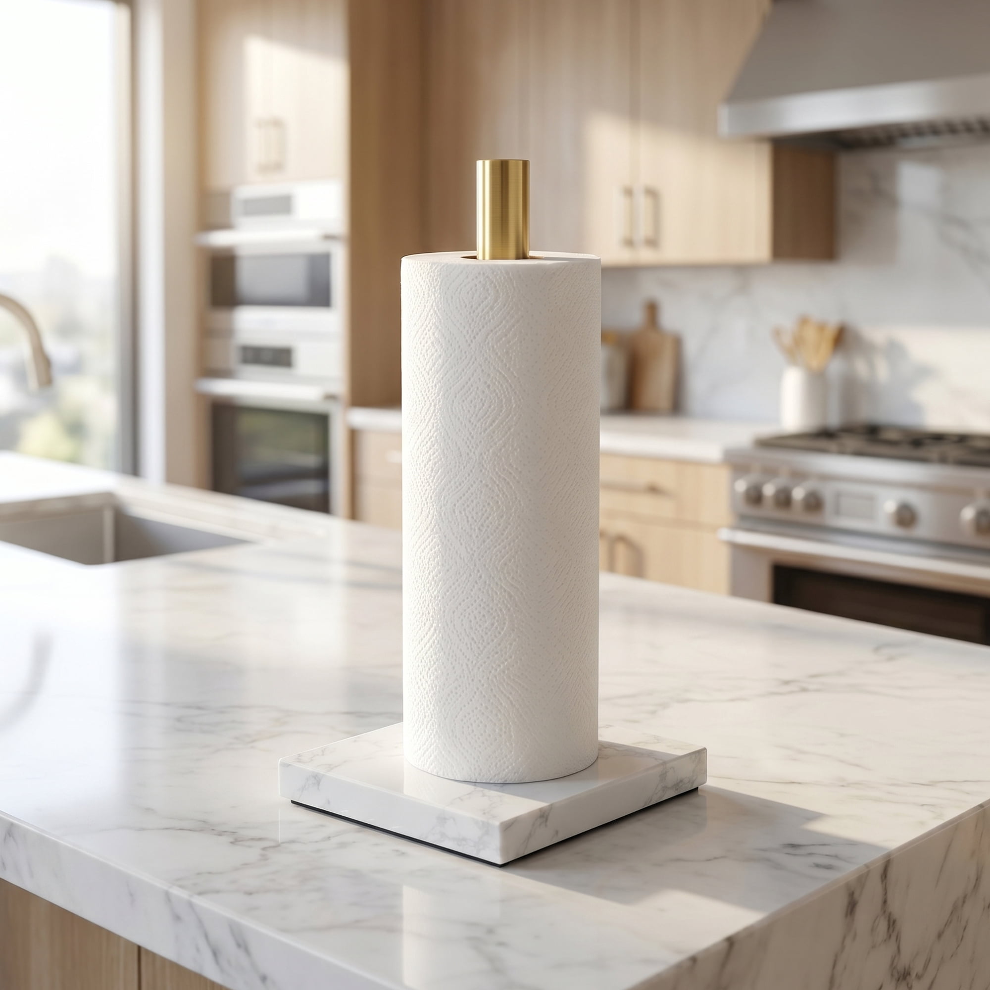 Unique Bargains Non Slip Base Paper Towel Holder Gold E 11.7x5.9inch