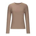 thumbnail image 4 of Olyvenn Womens Ribbed Shirts Crewneck Slim Fitted Tops Casual Underscrubs Layer Slim Basic T-Shirts Going Out Knit Sweater Khaki XXL, 4 of 8