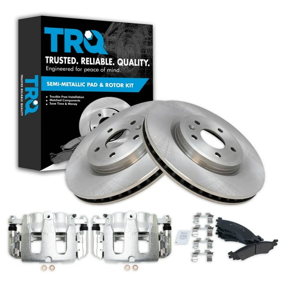 TRQ Front Brake Pad & Rotor Kit Brake Caliper Brake Pads Brake Rotor Semi-Metallic Vented Fits Select 2010-2012 Ford Taurus