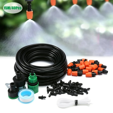 Mister T Patio KINGSO 49ft Drip Irrigation Watering Kit Patio Spray Misters Accessories for Outdoor Garden Greenhouse Nozzles Misting Cooling Self Watering Outdoor Garden Hose Kits ()