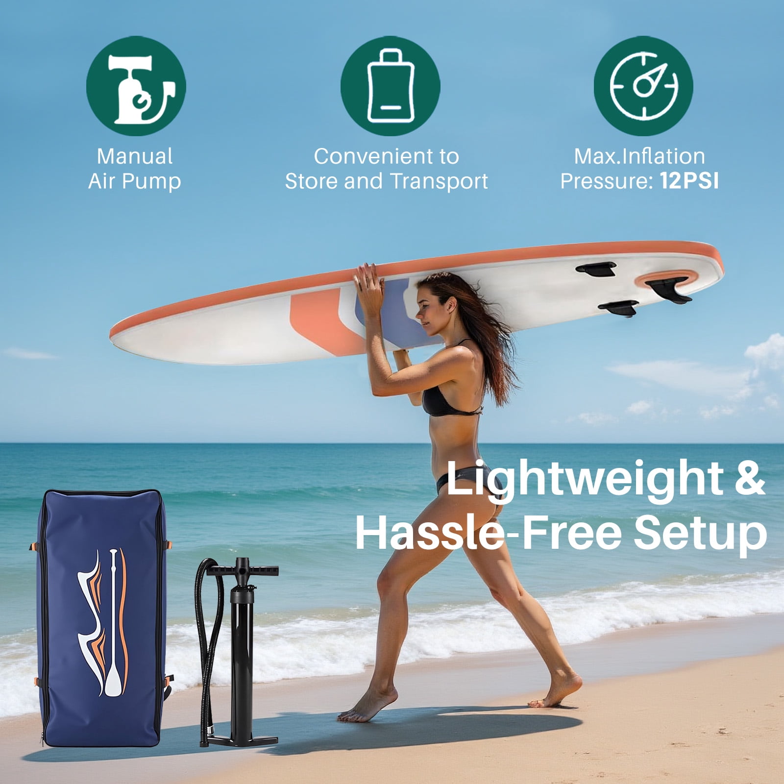 Blorly Paddle Board, Inflatable Stand Up Paddleboard Ultra-Light for Adults, Beginners and Experienced Surfers, Non-Slip, Premium SUP Paddleboard Accessories, Orange
