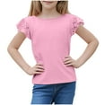 thumbnail image 4 of CYRBOKO T-shirts for Girls, 2025 Flutter&nbsp;Sleeve Comfy Casual Summer Tops Pink Size 7-8 T, 4 of 9