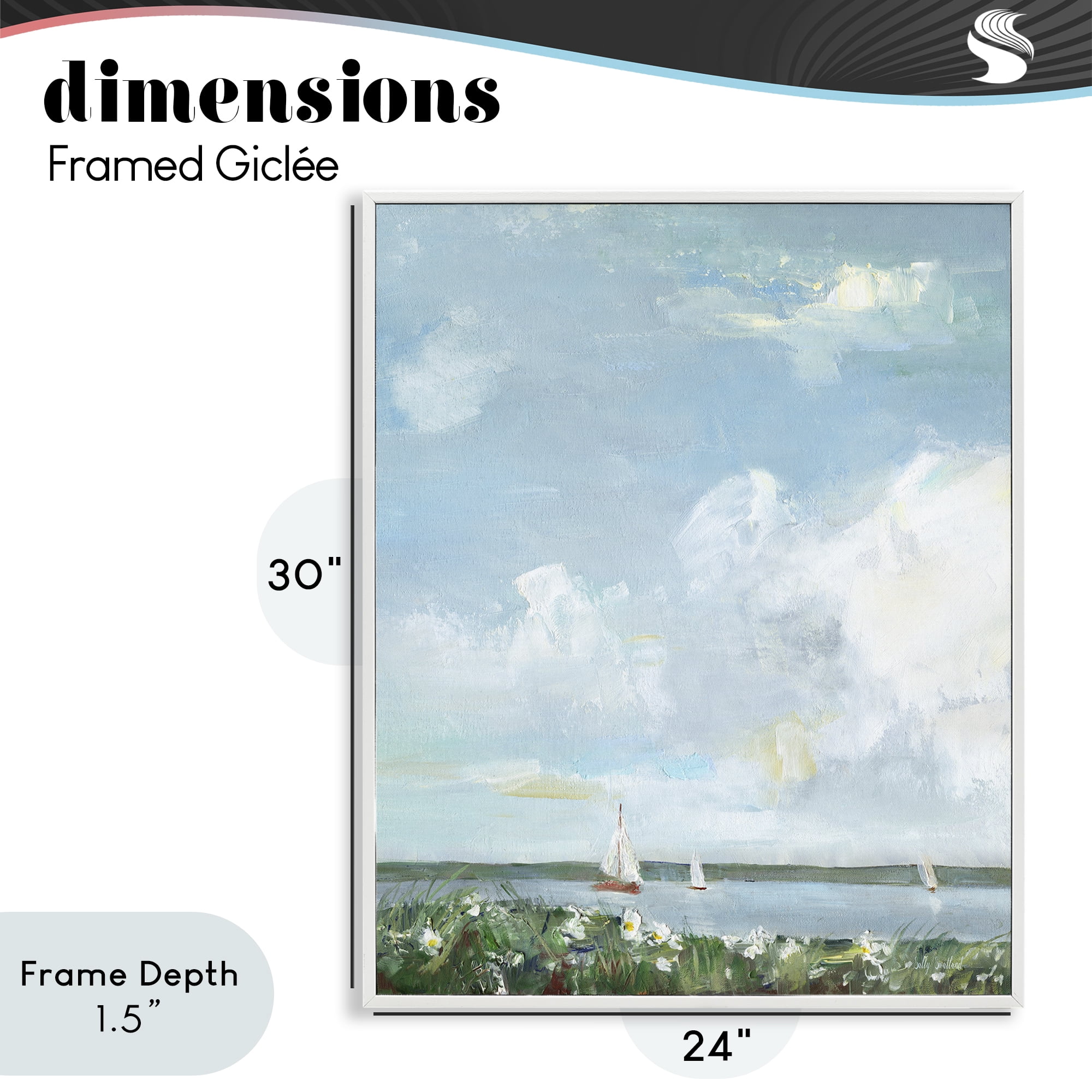 Stupell Industries Seaside Sailing Under Clouds White Framed Giclee Art, design by Sally Swatland