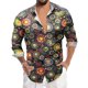 thumbnail image 1 of Camisas De Vestir Para Hombre Camisa floral de ocio con estampado de botones y dobladillo de negocios floral de manga larga para hombre (Blue, XXL), 1 of 5