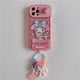 thumbnail image 1 of Funda trasera para teléfono Iphone 11, 12, 13, 14 Pro Max, bonita melodía de kitty kuromi, cinnamoroll con adornos de muñecas, espejo de maquillaje, 1 of 4