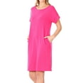 thumbnail image 3 of Women & Plus Round Neck Rolled Sleeve Knee Length Tunic Shirt Dress with Pockets, 3 of 4