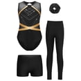 thumbnail image 5 of TSSOE Girls Gymnastics Leotards with Shorts Leggings Scrunchies Sleeveless Sparkly Dance Biketard Ballet Tumbling Outfit Black 14, 5 of 7