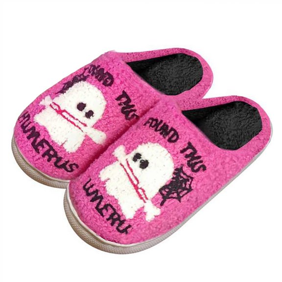 AUDeals Women Halloween Cute Slippers Pattern Fluffy Warm Anti Slip Cozy Indoor House Shoes Winter Plush Slippers (Hot Pink, 10)