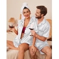 thumbnail image 6 of EKOUAER Satin Matching Pajamas Sets Couple Silk Button Down Sleepwear Women & Men Short Sleeve Pjs Lounge Set, 6 of 6