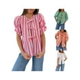thumbnail image 4 of Yunliwuli Women's Spring Summer Casual Shirts 3/4 Sleeve O Neck Solid Color/Striped Blouse, 4 of 10