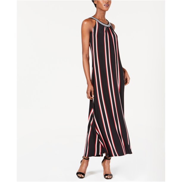 Calvin Klein Maxi vestido con ribete en contraste para mujer, negro, mediano Calvin Klein Maxi