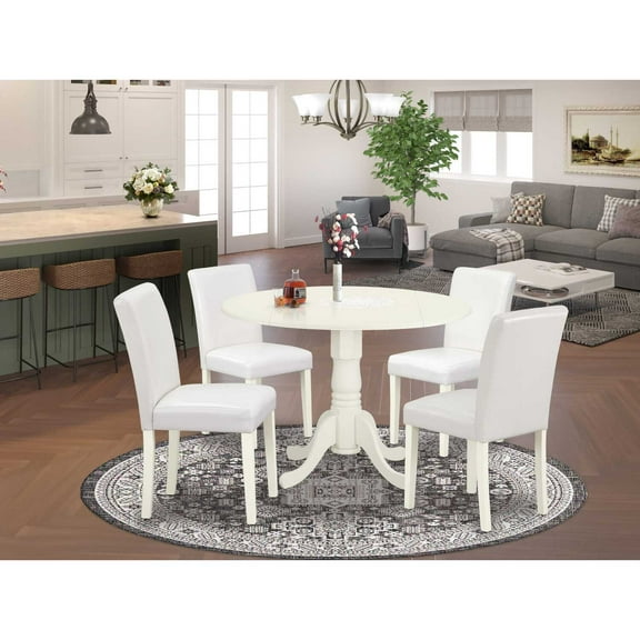 East West Furniture Dublin 5-piece Wood Dining Set with Leather Seat in White