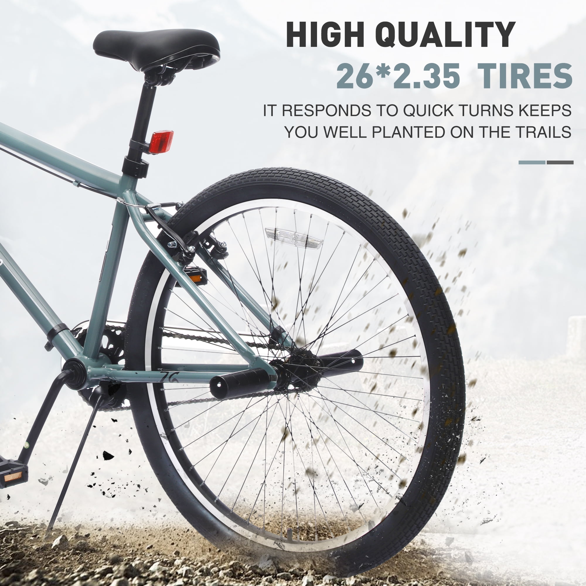 Juuar 26" Freestyle Mountain Bike with 2 Pegs, Single Speed Steel Frame BMX Bike, Comfort City Bike Bicycle with Caliper Brake & V Brake, Unisex, Fits Riders 5'4"-6'2", Blue