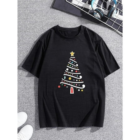 Christmas Tree Tee Casual Simple Drawing Design T Shirt Summer Outdoor Graphic Tees Chic Top Black S-5XL