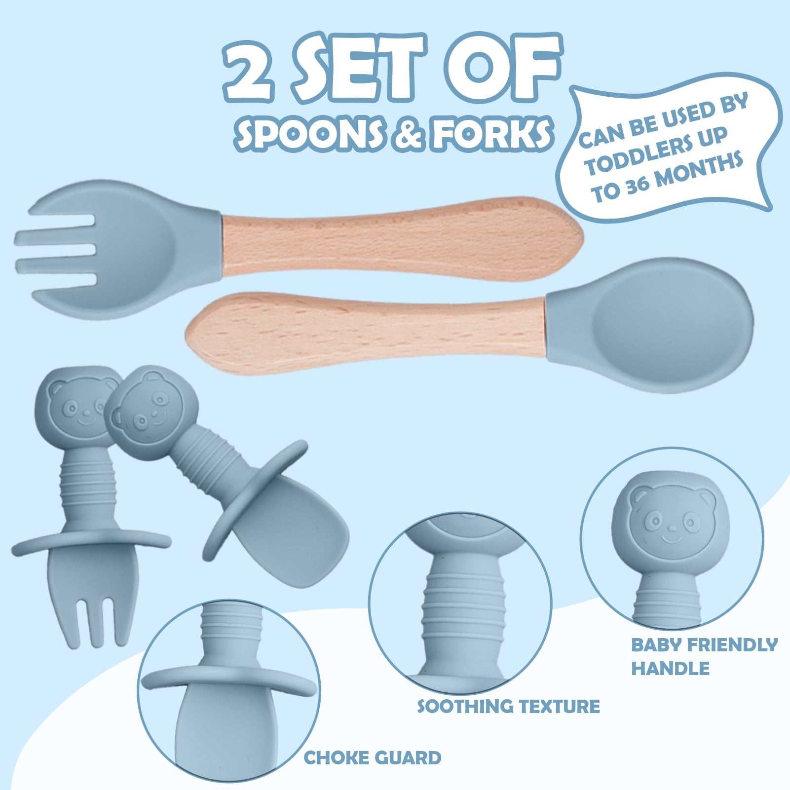 Lumikrypt 9 Pcs Silicone Baby Feeding Set, Baby Led Weaning Utensils, Baby Suction Bowl, Plates, Bib, Spoons Set, Sippy Cup with Straw, Baby Self Feeding Supplies Set(Grey blue)