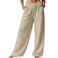 thumbnail image 3 of Womens Baggy Pants, Comdrip Women's Soft Stretch Elastic Waist Pull-on Long Trousers Lounge Trousers with Pockets Casual Pants for Women Khaki S, 3 of 9