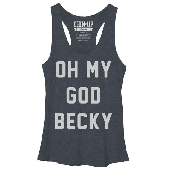 Women's CHIN UP Oh My God Becky Racerback Tank Top Navy Blue Heather Large