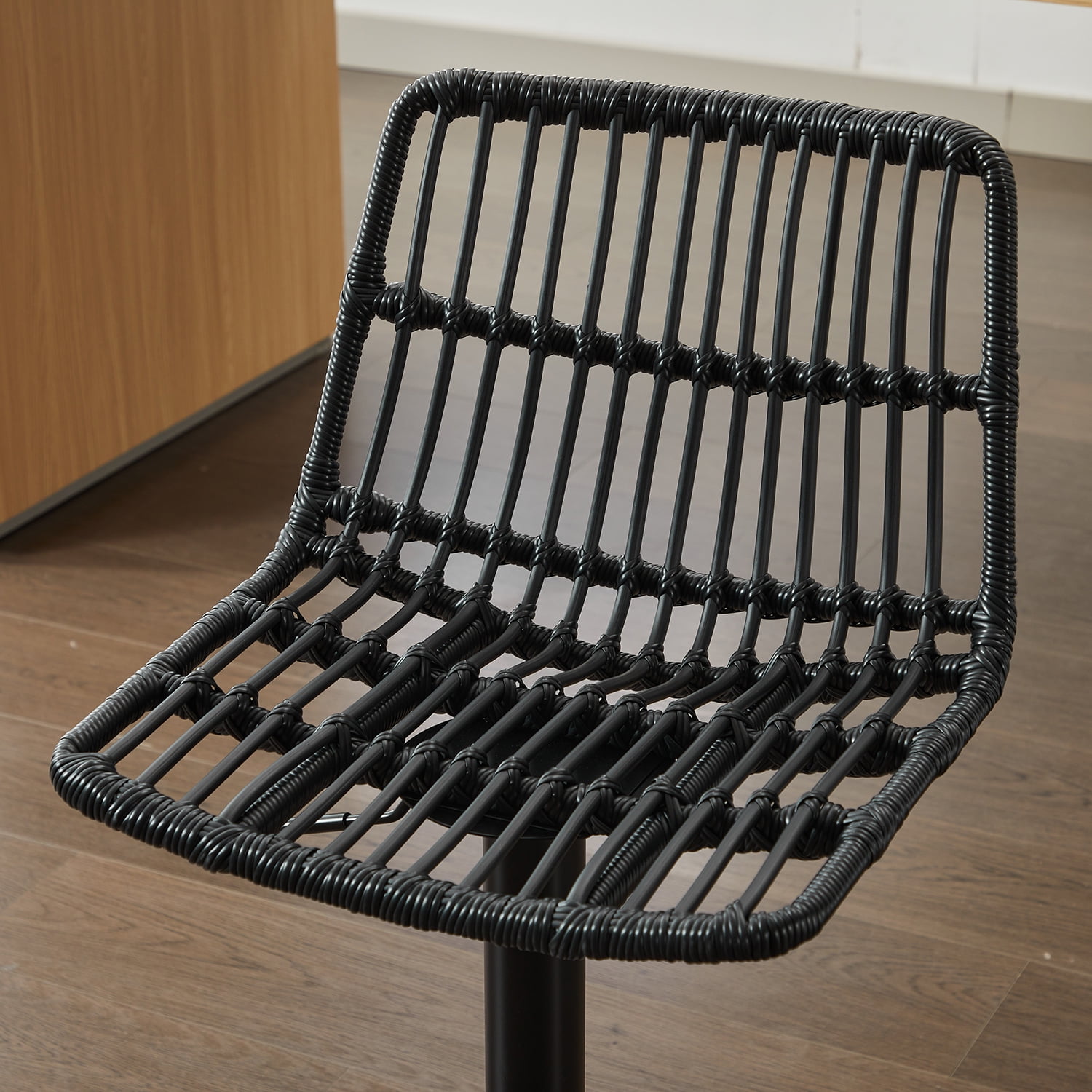 Demi Bonn 35" Counter Height Bar Stools Set of 2, Rattan Swivel Barstools with Back, Kitchen Island Countertop Chairs for Dining Room, Black