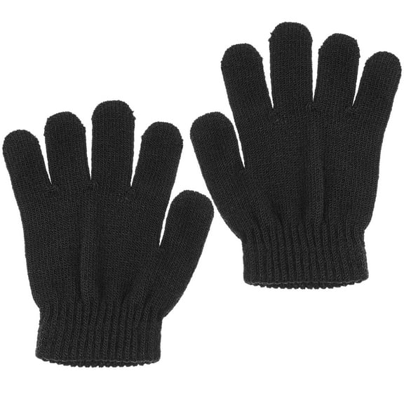 OUNONA Kids Winter Warm Windproof Knitted Mittens Children Outdoor Sports ( Black )