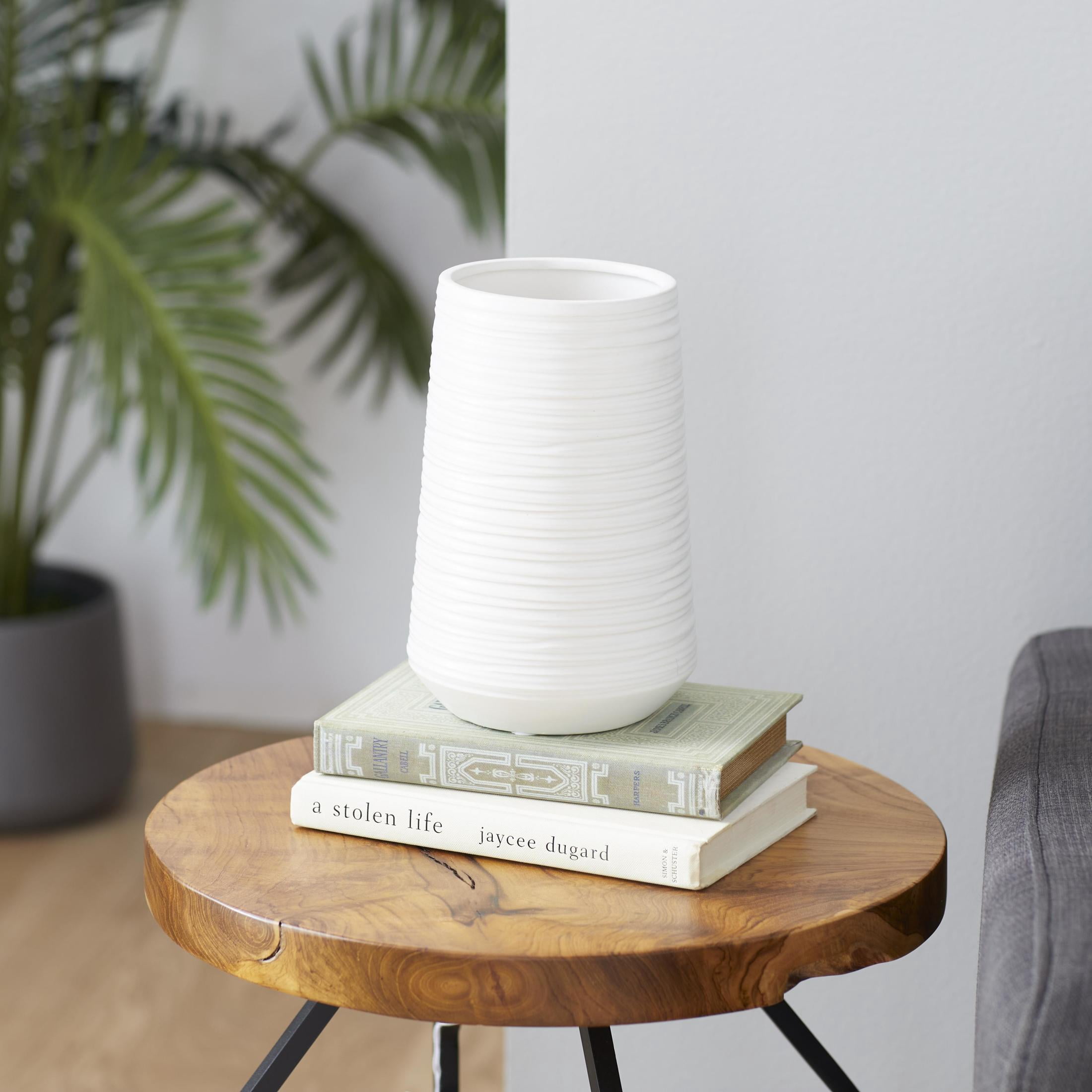CosmoLiving by Cosmopolitan 9" Ribbed White Porcelain Ceramic Vase