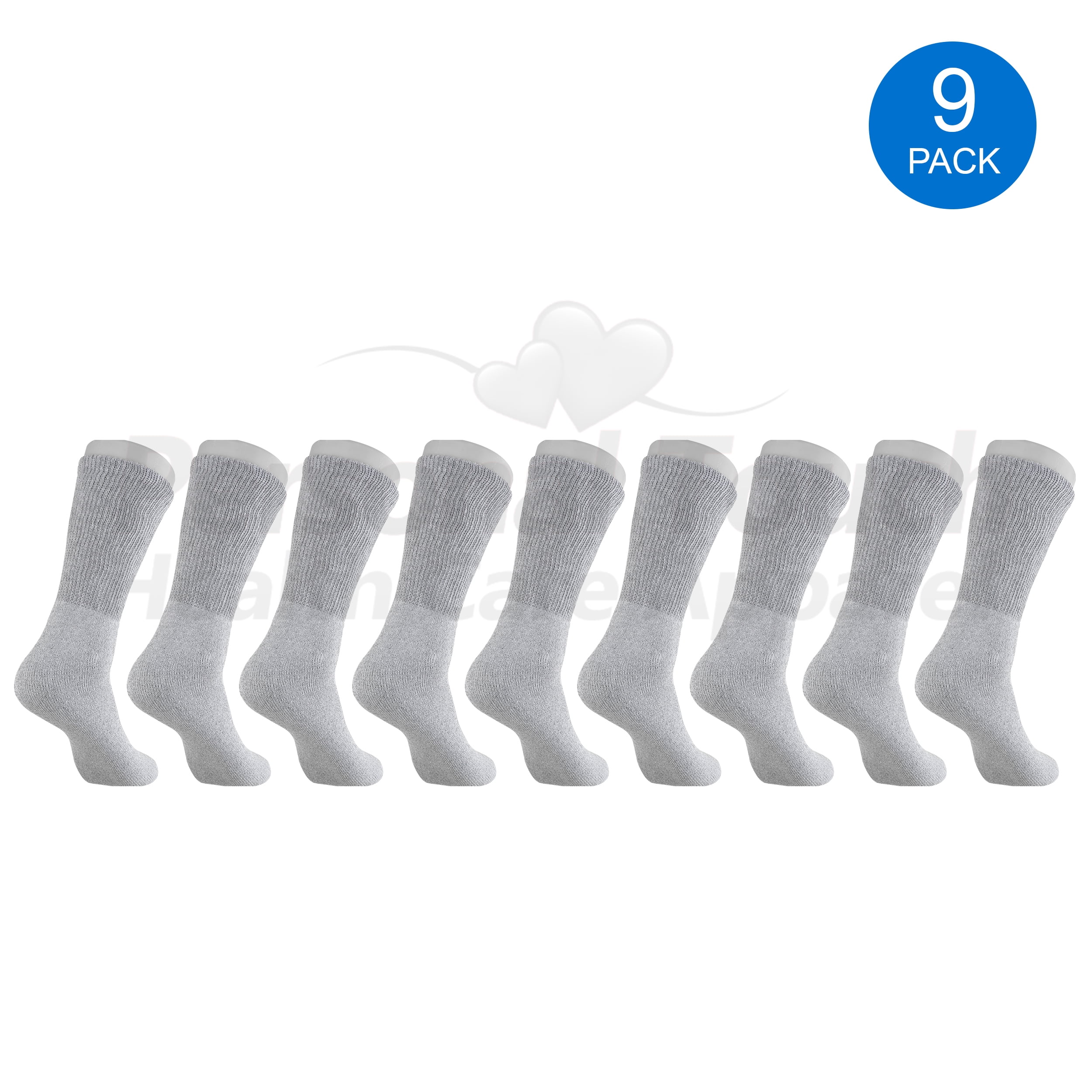 Diabetic Socks Men's & Women Crew Style Physicians Approved Socks, 9 Pairs, (Gray, 13-15)