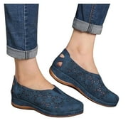 UTTOASFAY Womens Shoes Summer Fashion Women Slip-On Open Toe Flat Hollow Out Breathable Single Shoes