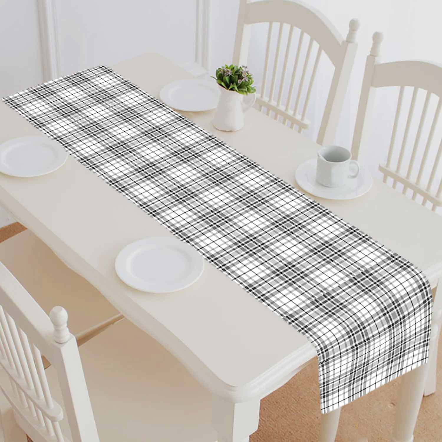 PKQWTM Monochrome Gray Checkered Tartan Plaid Design Cotton and Linen