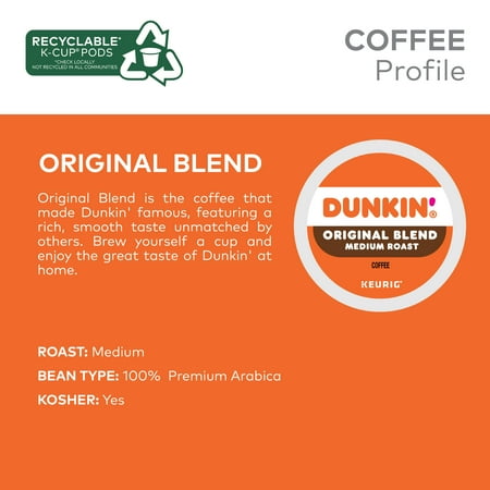 Dunkin' Donuts Original Blend Coffee, Keurig Single-Serve K-Cup Pods, Medium Roast, 22 Count