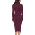 thumbnail image 1 of Winter Turtleneck Knit Sweater Dress Women Turtleneck Ribbed Long Sleeve Knit Sweater Dress Basic Solid Color Elastic Slim Fitting Soft Warm For Party Date Wine Red S, 1 of 6