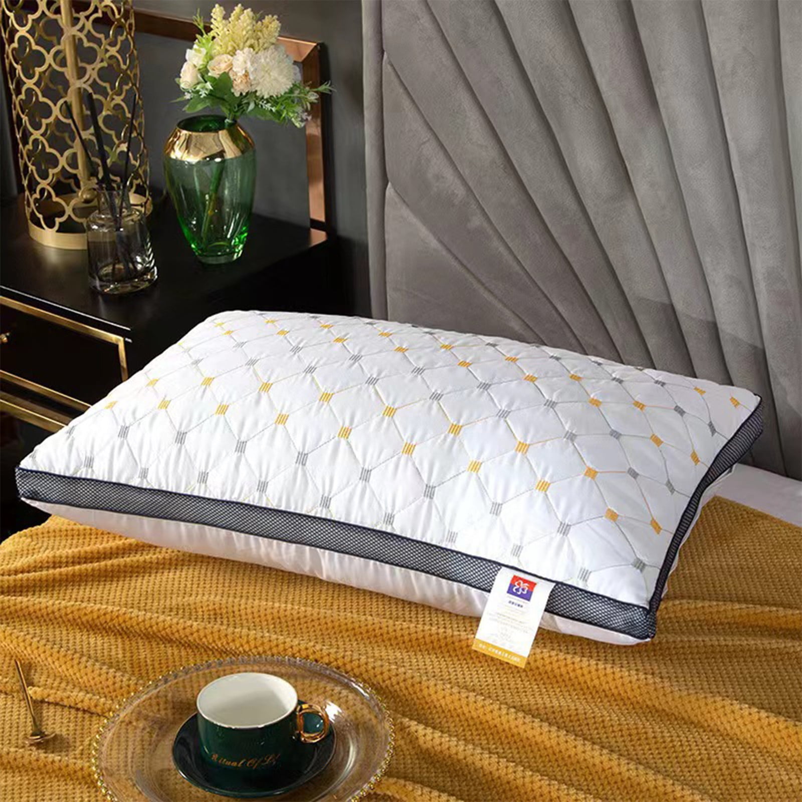 AuroraX White Decorative Bed Pillow Medium Soft Cooling Single Huge Overfilled Queen Bed Pillow for Side and Back Sleep Standard Bed Pillow Decor Gift for Women