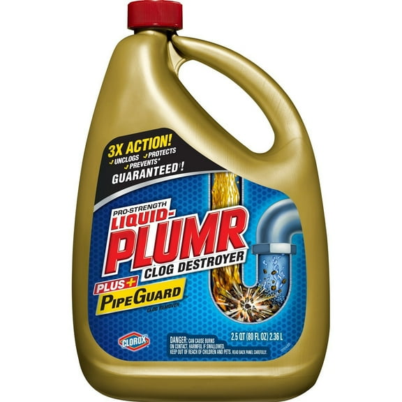 Liquid-Plumr Pro-Strength Full Clog Destroyer Plus PipeGuard, Liquid Drain Cleaner - 80 Ounces